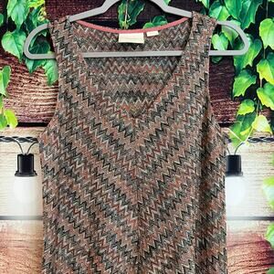Anthropologie Maeve Westwater Chevron Midi Dress Small Sleeveless Knit A-Line